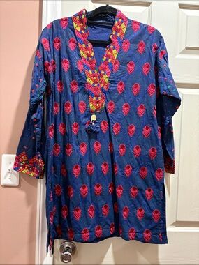 Beautiful Khaddi Cotton embroidered kurti/top with long flared pant